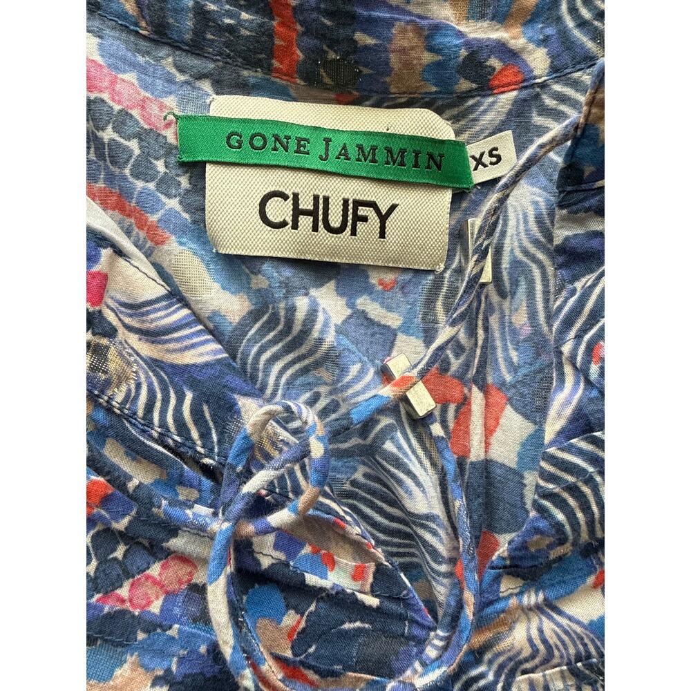 Chufy Dekker Mosaic Flutter Sleeve Gone Jammin Top Blue Multi Guipure Size XS - Picture 8 of 11